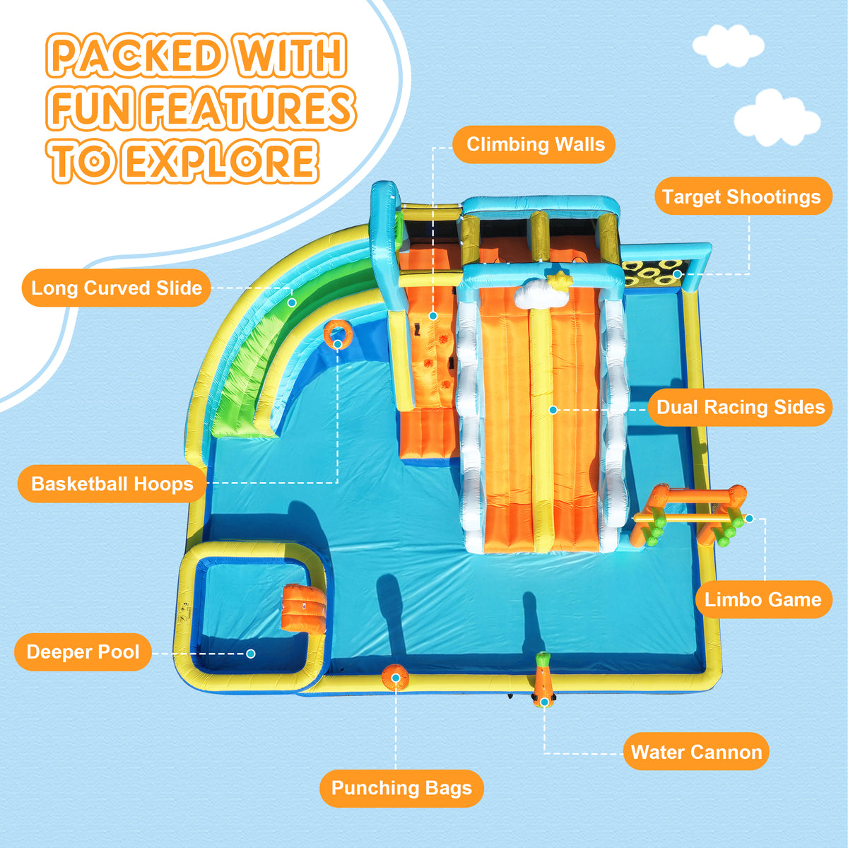 SaveJoy Bounce House with Blower, Inflatable Water Silde for Kids, Jump House Outdoor Toys for Backyard, 93241T