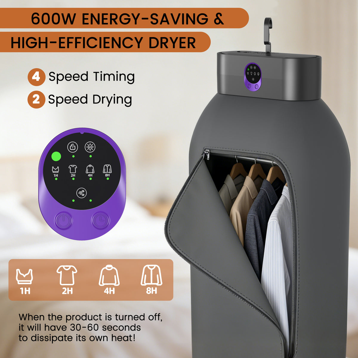 ORFELD Portable Clothes Dryer, Small Dryer with Remote Control, Compact Foldable Travel Clothes Dryer with Dry Bag for Travel&Home