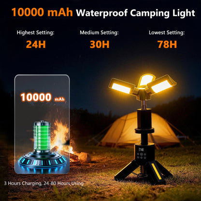 SaveJoy Rechargeable Camping Light, Outdoor Work Light LED Flashlight with 8 Modes, Foldable Working Lantern with Detachable Tripod for Camping Hiking