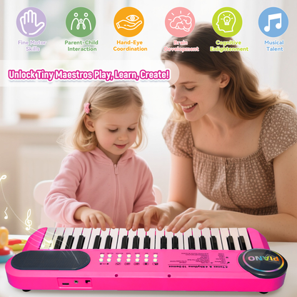 SaveJoy Rose Pink Piano for 1-4 Year Old Kids, 37 Keys Electronic Keyboard Music Toy with Microphone & Stand, Portable Musical Gift for Toddlers