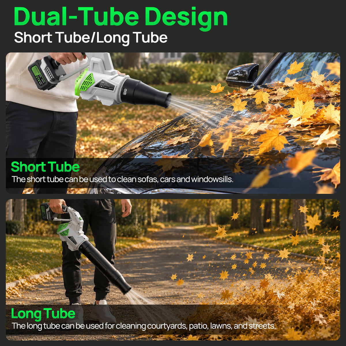 ORFELD 21V Cordless Swivel Leaf Blower, Electric Blower with 80mm Outlet, 2×4.0Ah Batteries & Charger, 3-Speed Modes, Portable Blower for Lawn, Leaf, Patio & Dust Cleaning