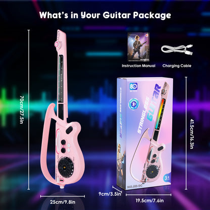 SaveJoy Kids Multi-Functional Electric Guitar Toy with Light & DJ Turntable,Rechargeable Bluetooth Musical Instrument for Toddlers Ages 3-7, Perfect Gift for Boys & Girls