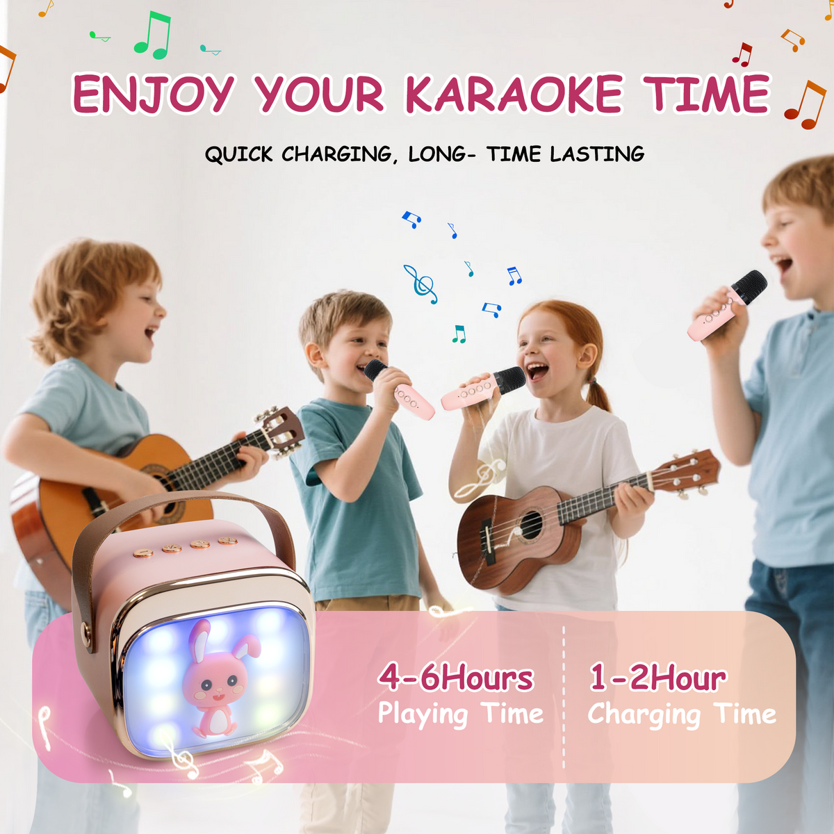 SaveJoy Karaoke Machine with 2 Microphone for Kids, Toddler Music Toys Connect with Bluetooth, 5 Sound Effects, Christmas Birthday Gifts for Ages 3-5-8