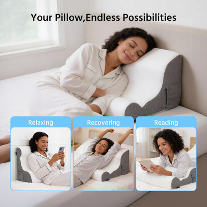 ORFELD Wedge Pillow for Sleeping,Resting,Back Pain Relief and Post Surgery,Memory Foam Cushion with Grey and White Patterned Polyester Cover, Ideal for Bedroom & Living Room,White