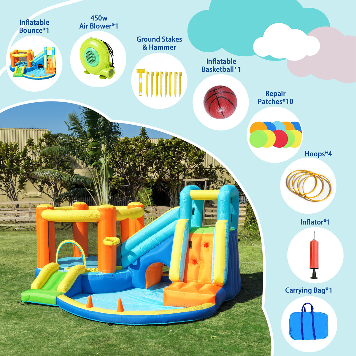 SaveJoy Inflatable Bounce House for Big Kids 3-8, Large Bouncy Castle House with Blower, Indoor outdoor Commercial Blow up Jumping Castle with Slide