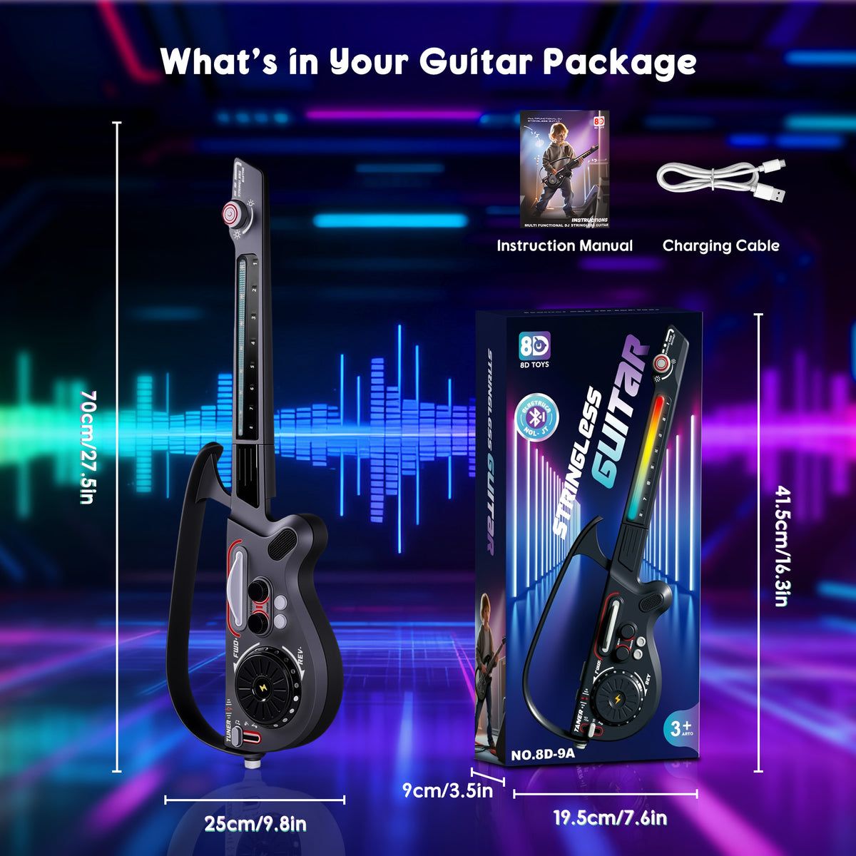 SaveJoy Kids Guitar Toy Multi-Functional Electric Guitar with Light & DJ Turntable,Rechargeable Bluetooth Musical Instrument for Toddlers Ages 3-7, Perfect Gift for Boys & Girls