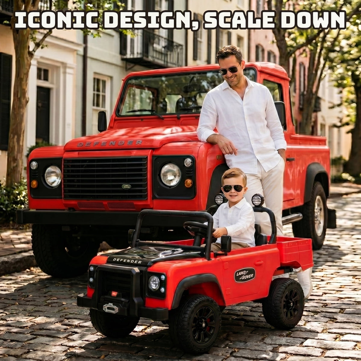 SaveJoy Licensed Land Rover Defender 24V 2-Seater Ride-On, 4WD 400W Electric Truck with Motorized Dump Bed & Remote, Red