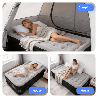 SaveJoy 18" Twin Air Mattress with Built-in Pump, Premium Blow Up Bed for Home, Overnight Guests & Indoor Camping, Soft Flocked Top Inflatable Mattress