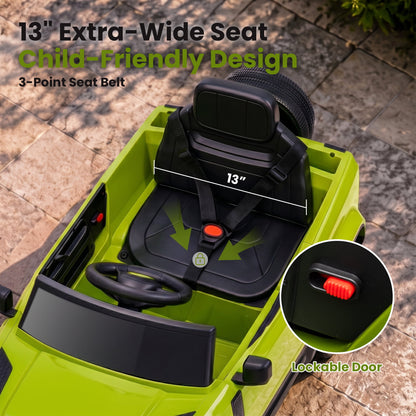 SaveJoy 12V Licensed Land Rover Defender Ride on Car, Electric Truck for Kids with 2.4G Remote Control, 3-Point Belt, Spring Suspension, Bluetooth, Green