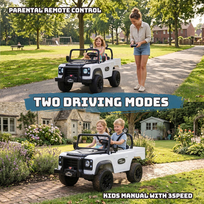 SaveJoy Licensed Land Rover Defender 24V 2-Seater Ride-On, 4WD 400W Electric Truck with Motorized Dump Bed & Remote,White