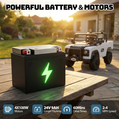 SaveJoy Licensed Land Rover Defender 24V 2-Seater Ride-On, 4WD 400W Electric Truck with Motorized Dump Bed & Remote,White