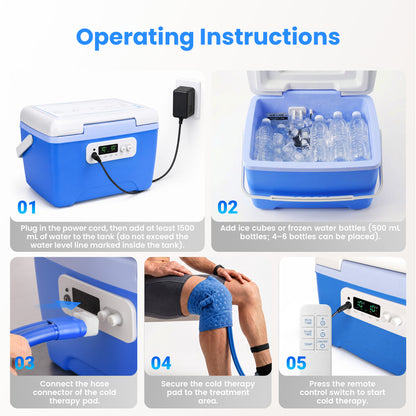 ORFELD Portable Cold Water Circulation System with Programmable Timer, Insulated Reservoir and Adjustable Cooling Wrap Pad, Quiet Cooling Machine for Everyday Cooling Comfort and Relaxation
