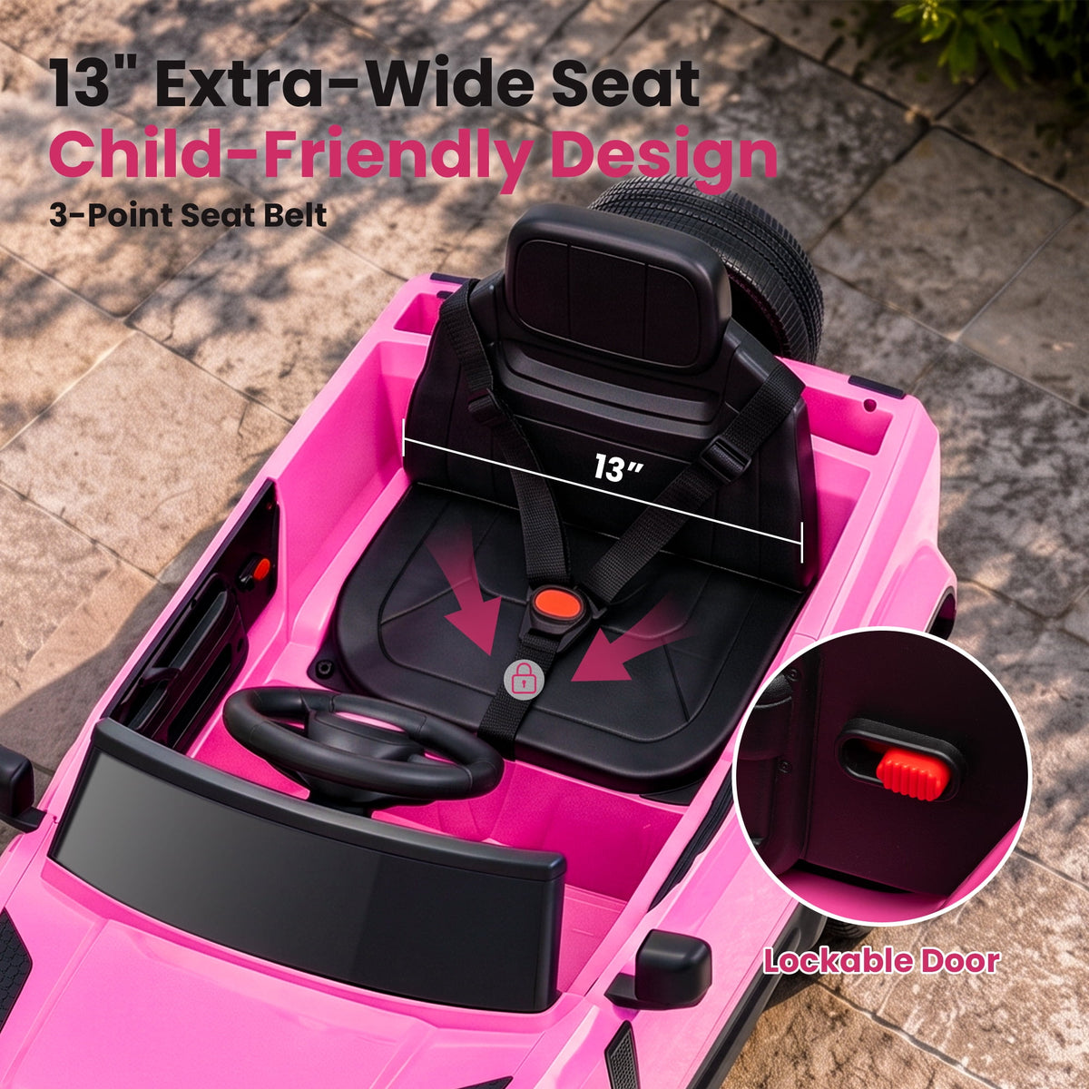 SaveJoy 12V Licensed Land Rover Defender Ride on Car, Electric Truck for Kids with 2.4G Remote Control, 3-Point Belt, Spring Suspension, Bluetooth, Pink