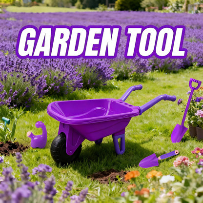 SaveJoy Kids Gardening Tools Set,Toddler Garden Outdoor Toys,Kids Wheelbarrow with Watering Can,Shovel,Rake,Hoe,outdoor toys for kids Age 4-8,Purle