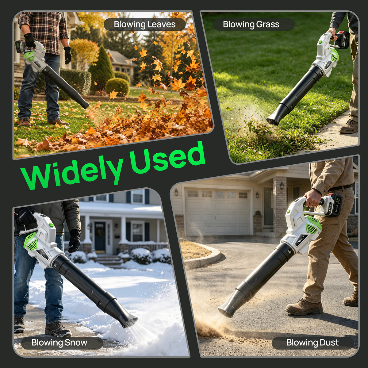 ORFELD 21V Cordless Swivel Leaf Blower, Electric Blower with 80mm Outlet, 2×4.0Ah Batteries & Charger, 3-Speed Modes, Portable Blower for Lawn, Leaf, Patio & Dust Cleaning