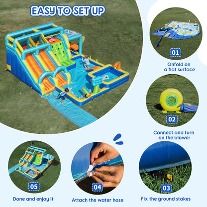 SaveJoy Bounce House with Blower, Inflatable Water Silde for Kids, Jump House Outdoor Toys for Backyard, 93247T