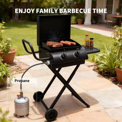 Hvoonc Portable Propane Gas Grill,17000BTUs Foldable Barbecue Grill with 2-Burner,Outdoor Grill for Backyard, Camping and Picnics,Black