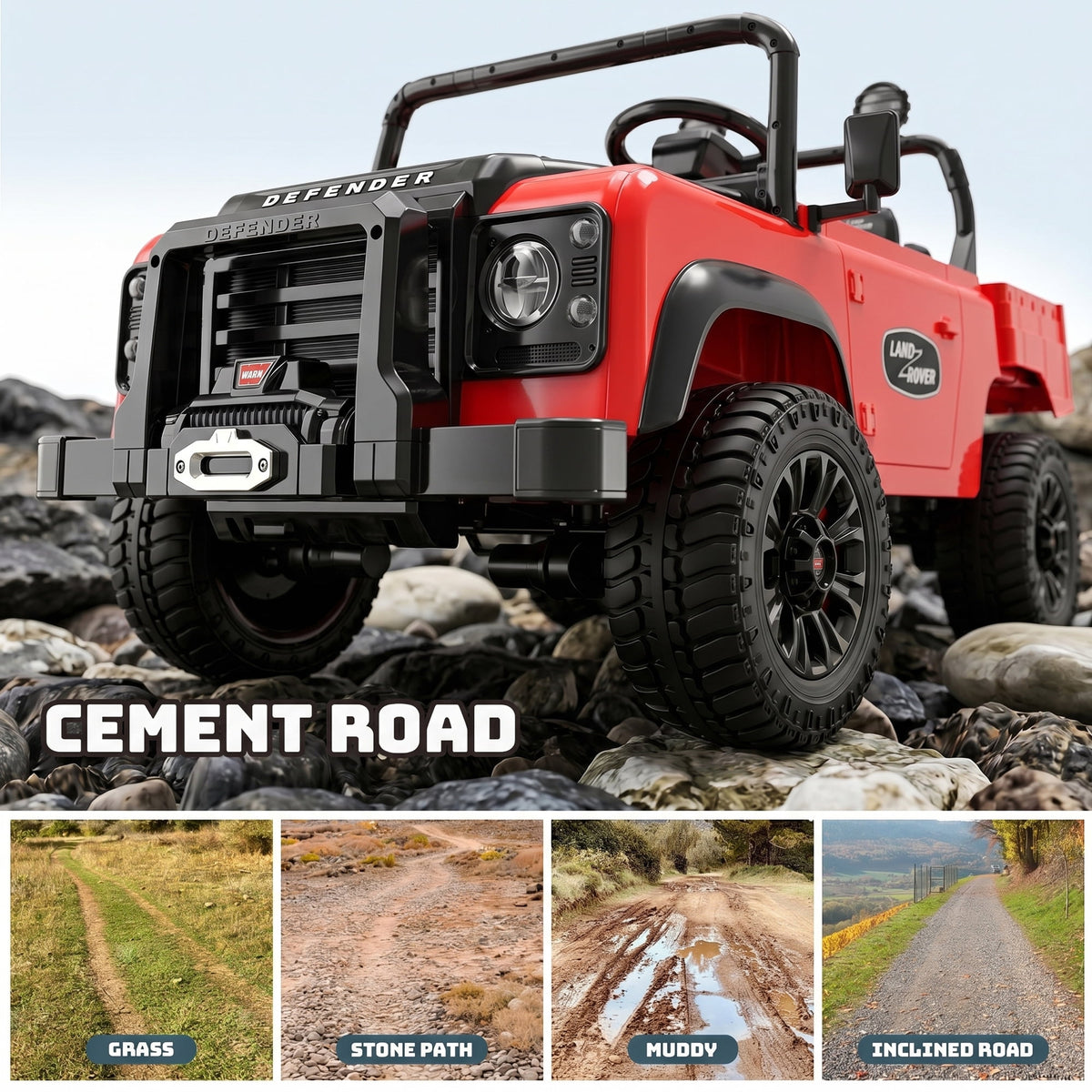 SaveJoy Licensed Land Rover Defender 24V 2-Seater Ride-On, 4WD 400W Electric Truck with Motorized Dump Bed & Remote, Red