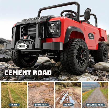 SaveJoy Licensed Land Rover Defender 24V 2-Seater Ride-On, 4WD 400W Electric Truck with Motorized Dump Bed & Remote, Red