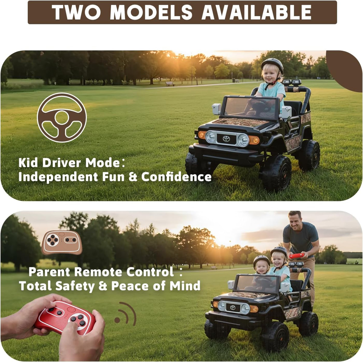 SaveJoy 24V 2 Seater Ride on Toys for Toddlers, TOYOTA FJ Electricos Cars for Kids with Remote Control