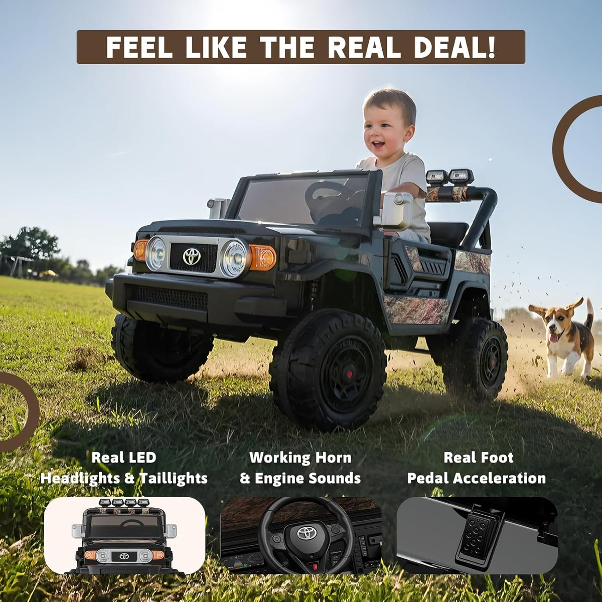SaveJoy 24V 2 Seater Ride on Toys for Toddlers, TOYOTA FJ Electricos Cars for Kids with Remote Control