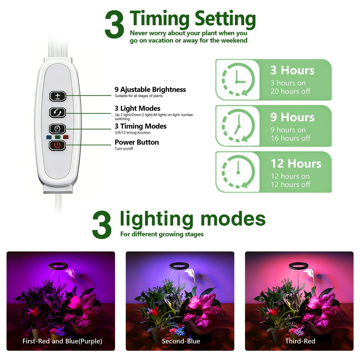 ORFELD 4PCS LED Growing Light for Indoor Plants, Full Spectrum Desk Growth Lamp & Height Adjustable, Plant Grow Light 9 Dimmable Brightness for Small Plants，White