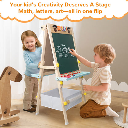 SaveJoy Kids Art Easel with Paper Roll,Double-Sided Adjustable Standing Drawing Board with Accessories Toddlers Easel