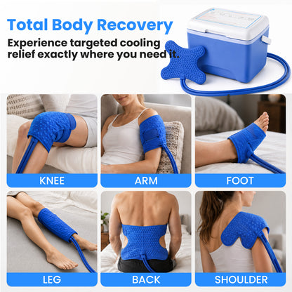 ORFELD Portable Cold Water Circulation System with Programmable Timer, Insulated Reservoir and Adjustable Cooling Wrap Pad, Quiet Cooling Machine for Everyday Cooling Comfort and Relaxation