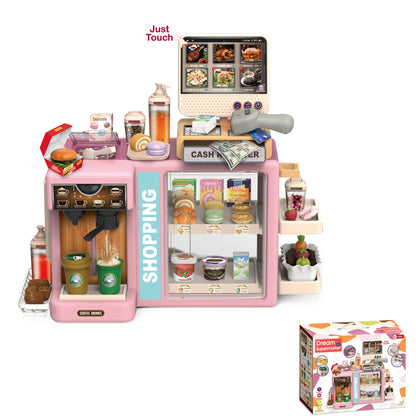 SaveJoy Cash Registers for Kids, 54Pcs Pretend Play Toys for Girls Age 3-6, Check Out Toy Cash Register, Pink