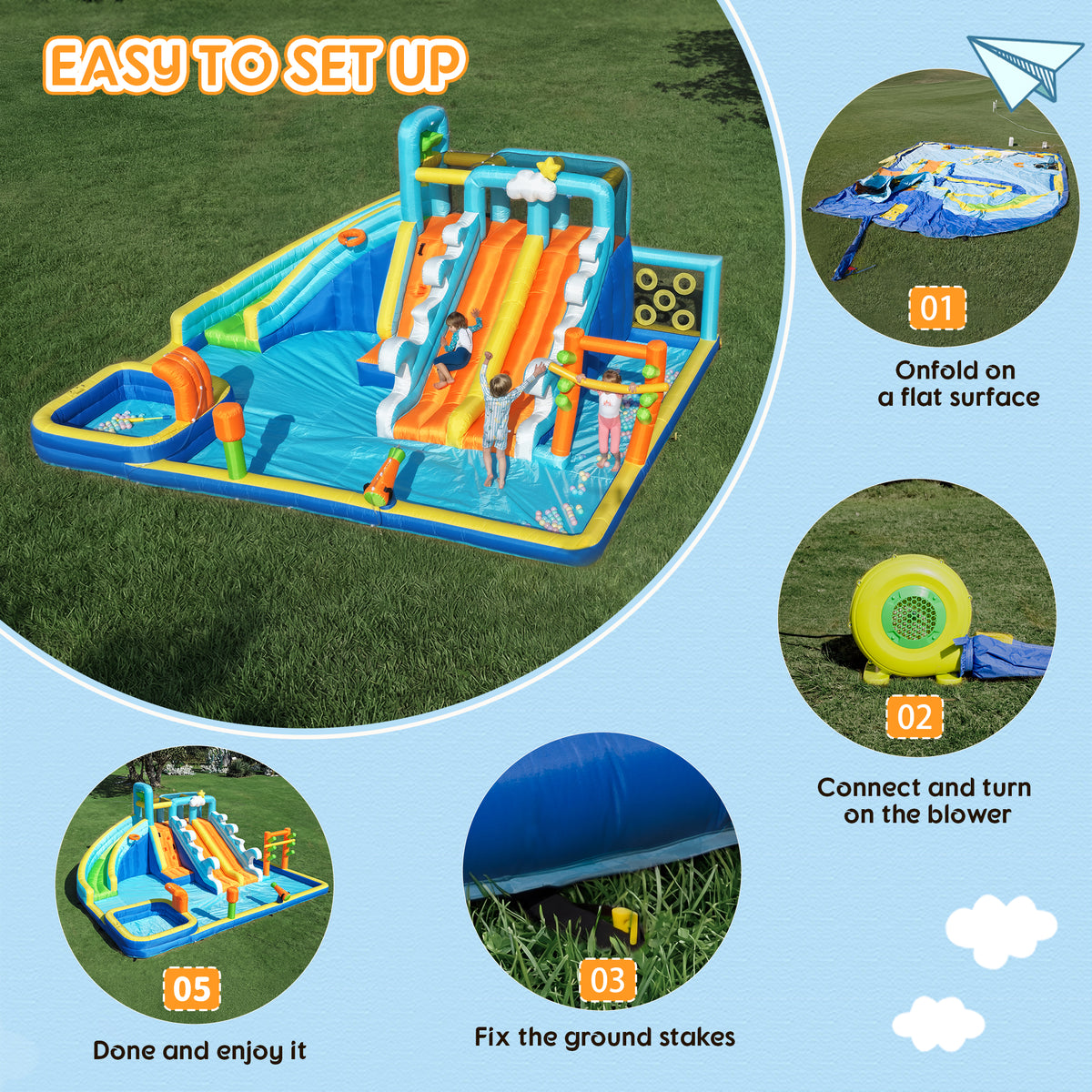 SaveJoy Bounce House with Blower, Inflatable Water Silde for Kids, Jump House Outdoor Toys for Backyard, 93241T