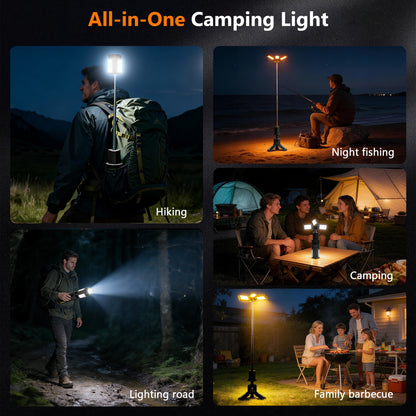 SaveJoy Rechargeable Camping Light, Outdoor Work Light LED Flashlight with 8 Modes, Foldable Working Lantern with Detachable Tripod for Camping Hiking