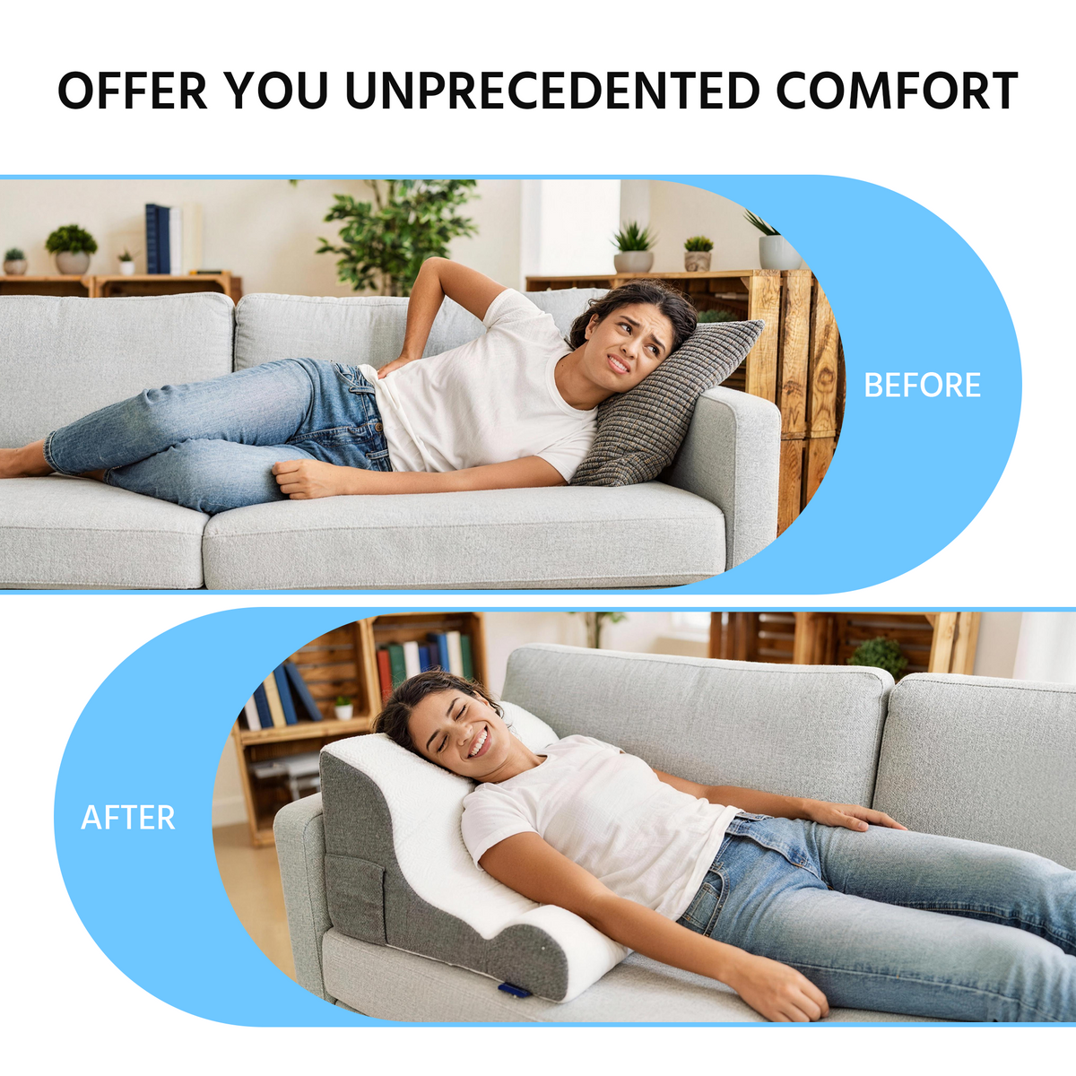 ORFELD Wedge Pillow for Sleeping,Resting,Back Pain Relief and Post Surgery,Memory Foam Cushion with Grey and White Patterned Polyester Cover, Ideal for Bedroom & Living Room,White