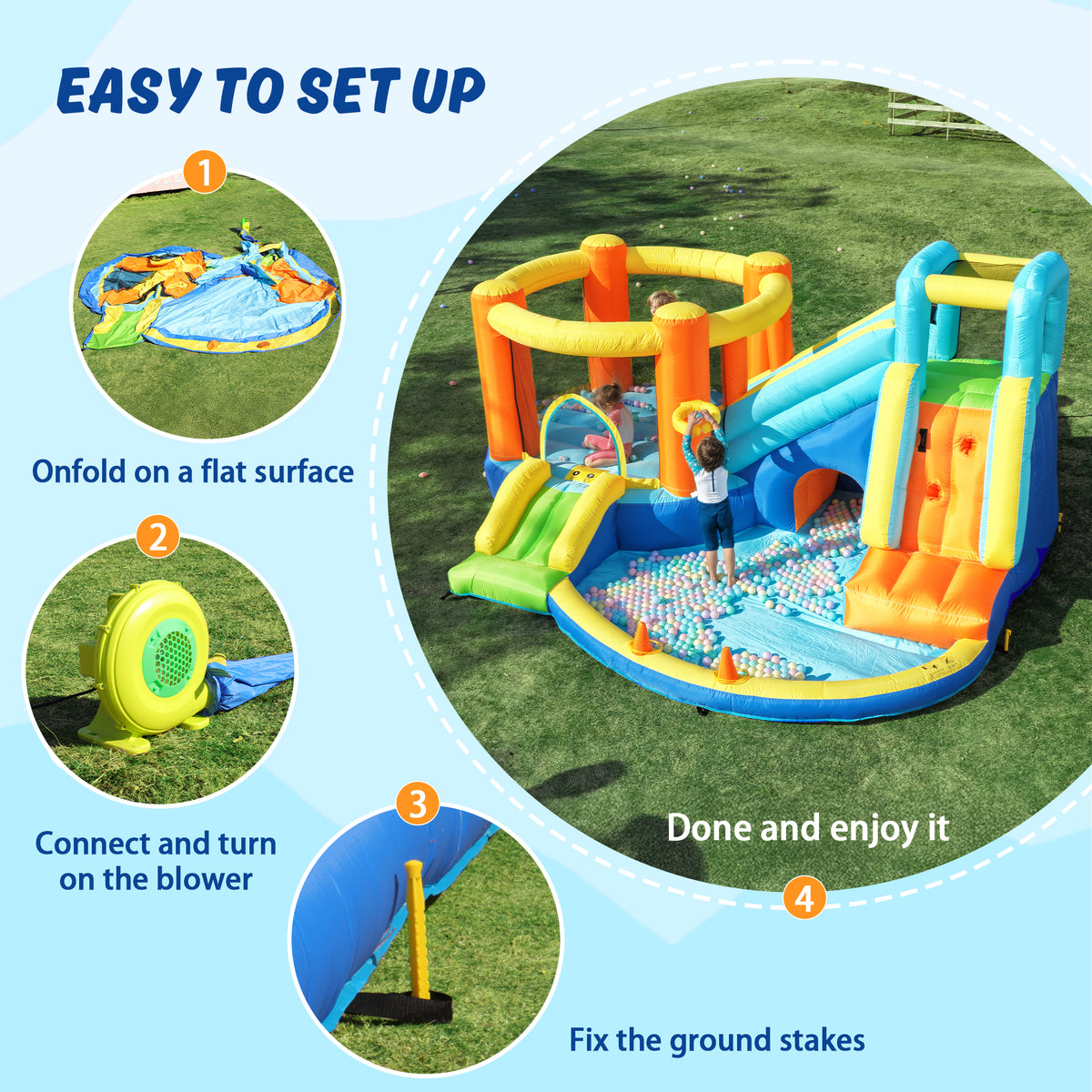 SaveJoy Inflatable Bounce House for Big Kids 3-8, Large Bouncy Castle House with Blower, Indoor outdoor Commercial Blow up Jumping Castle with Slide