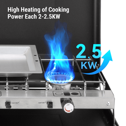 SaveJoy Gas Grill, 3 Burner Camping Stove Propane Cooker for Outdoor, Case BBQ Grill w/ Hose Tank Adapter