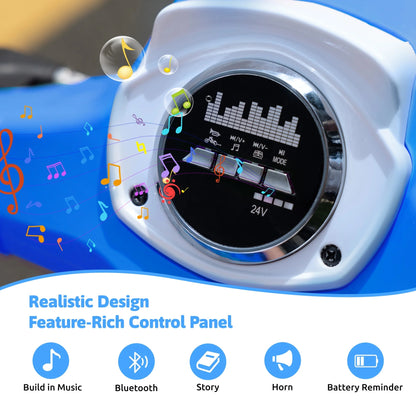SaveJoy 24V Motorcycle for Kids Ages 8+ Retro Ride on Toys , LED Light-Up Electric Ride On Car,Durable Outdoor Gift for Boys & Girls,Blue