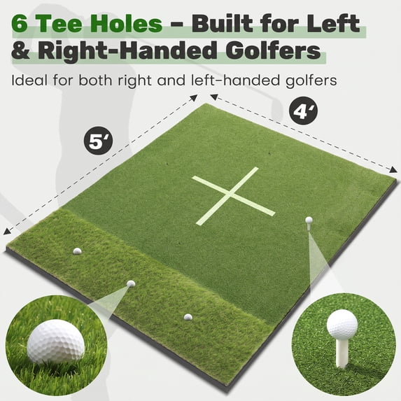 ORFELD Golf Hitting Mat, 5 x 4 ft Dual-Turf Golf Practice Mat with Thick EVA Foam Base, Indoor & Outdoor
