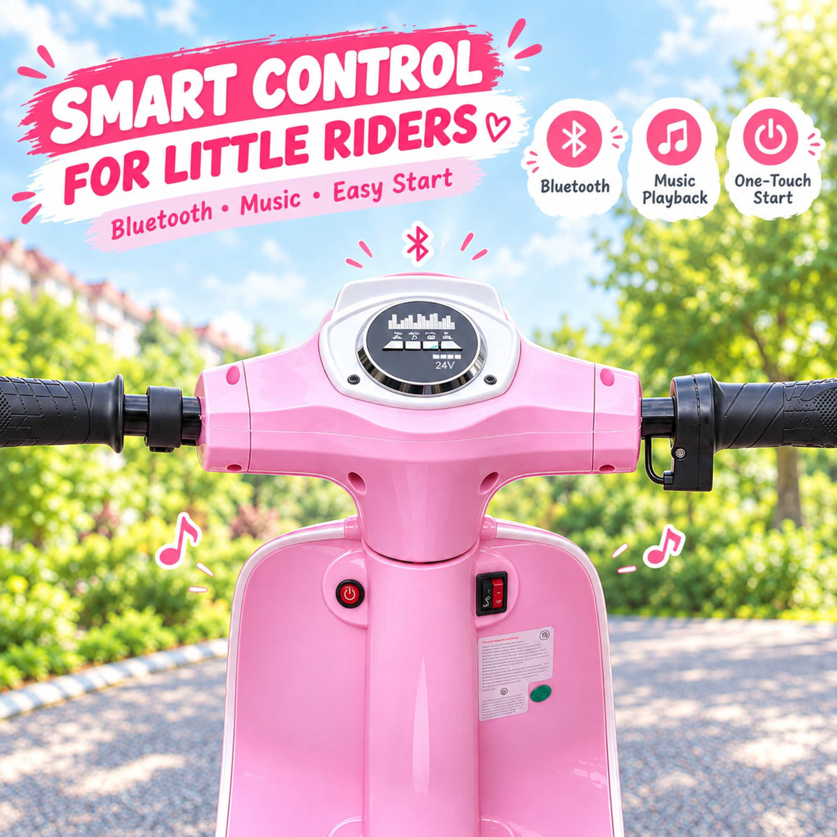 SaveJoy Kids Motorcycle 24V Retro Ride on Toys for Ages 8+, 15 mph LED Light up Electric Ride On Car,Durable Outdoor Gift for Boys & Girls,Pink