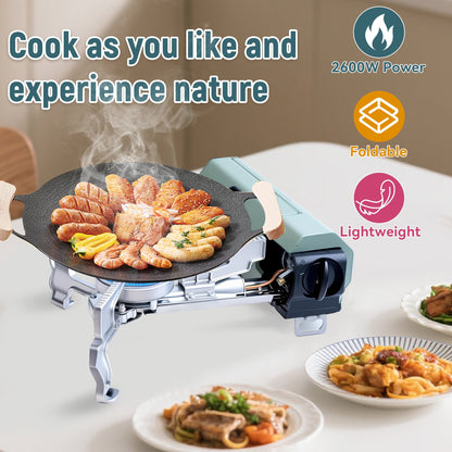 SaveJoy Tabletop Camping Stove, 1 Burner Portable Stove with Carrying Case, Foldable & Set up Butane Gas Stove