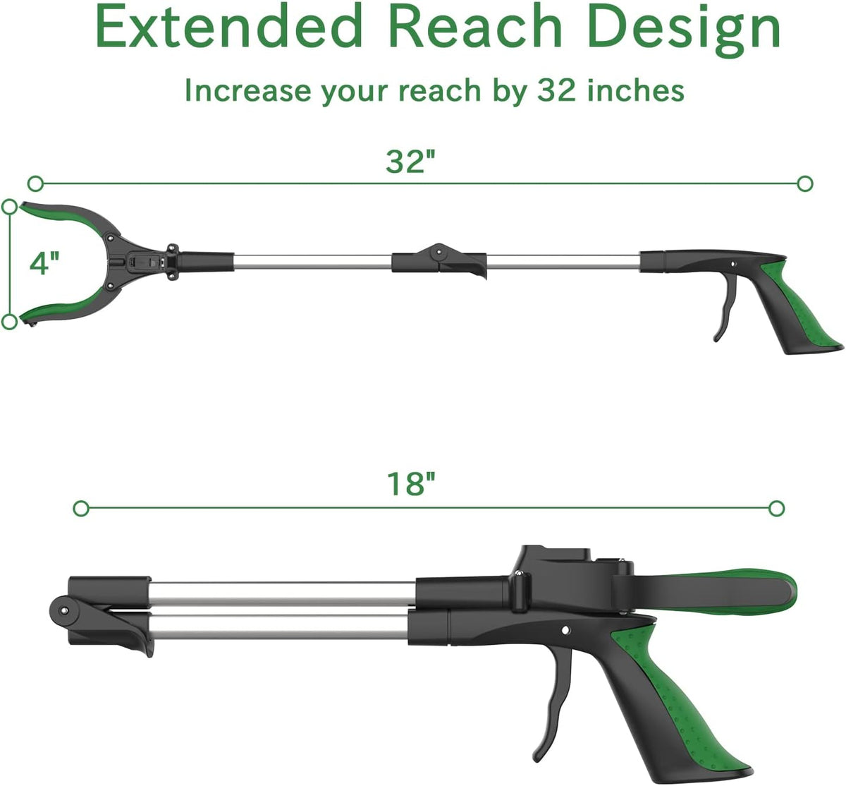 ORFELD Reacher Grabber Tool with Light, 32" Foldable Reacher Grabber ORFELD, Grab at 0-180° Folded Angle, Portable Heavy-Duty Trash Picker with Magnet, 90°Rotating, Lifting 5.5 Lbs