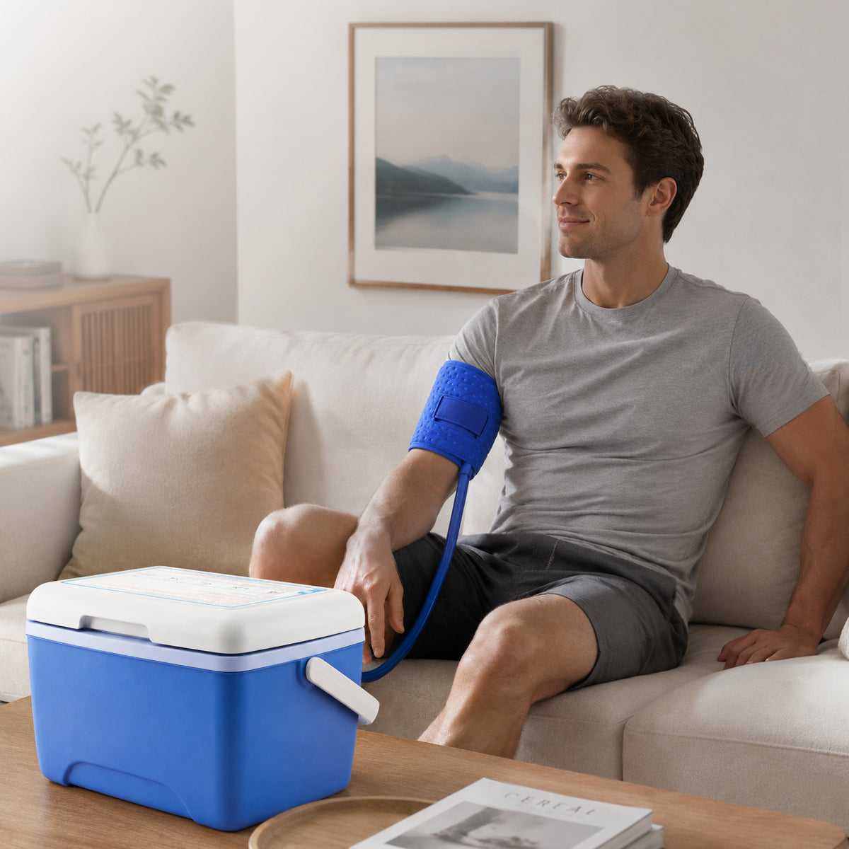 ORFELD Portable Cold Water Circulation System with Programmable Timer, Insulated Reservoir and Adjustable Cooling Wrap Pad, Quiet Cooling Machine for Everyday Cooling Comfort and Relaxation
