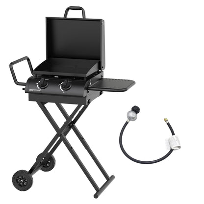 Hvoonc Portable Propane Gas Grill,17000BTUs Foldable Barbecue Grill with 2-Burner,Outdoor Grill for Backyard, Camping and Picnics,Black