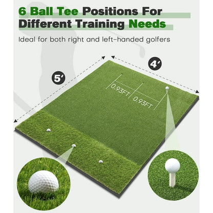 ORFELD Golf Hitting Mat, 5 x 4 ft Dual-Turf Golf Practice Mat with Thick EVA Foam Base, Indoor & Outdoor