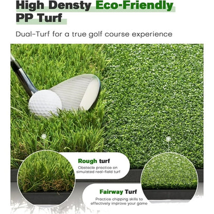 ORFELD Golf Hitting Mat, 5 x 4 ft Dual-Turf Golf Practice Mat with Thick EVA Foam Base, Indoor & Outdoor