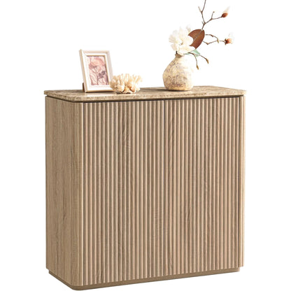 Hvoonc Sideboard Buffet Cabinet with Storage, 2 Doors 35'' Fluted Credenza Kitchen Cabinet Storage with Adjustable Shelves for Living Room, Entryway, Kitchen, Natural Oak