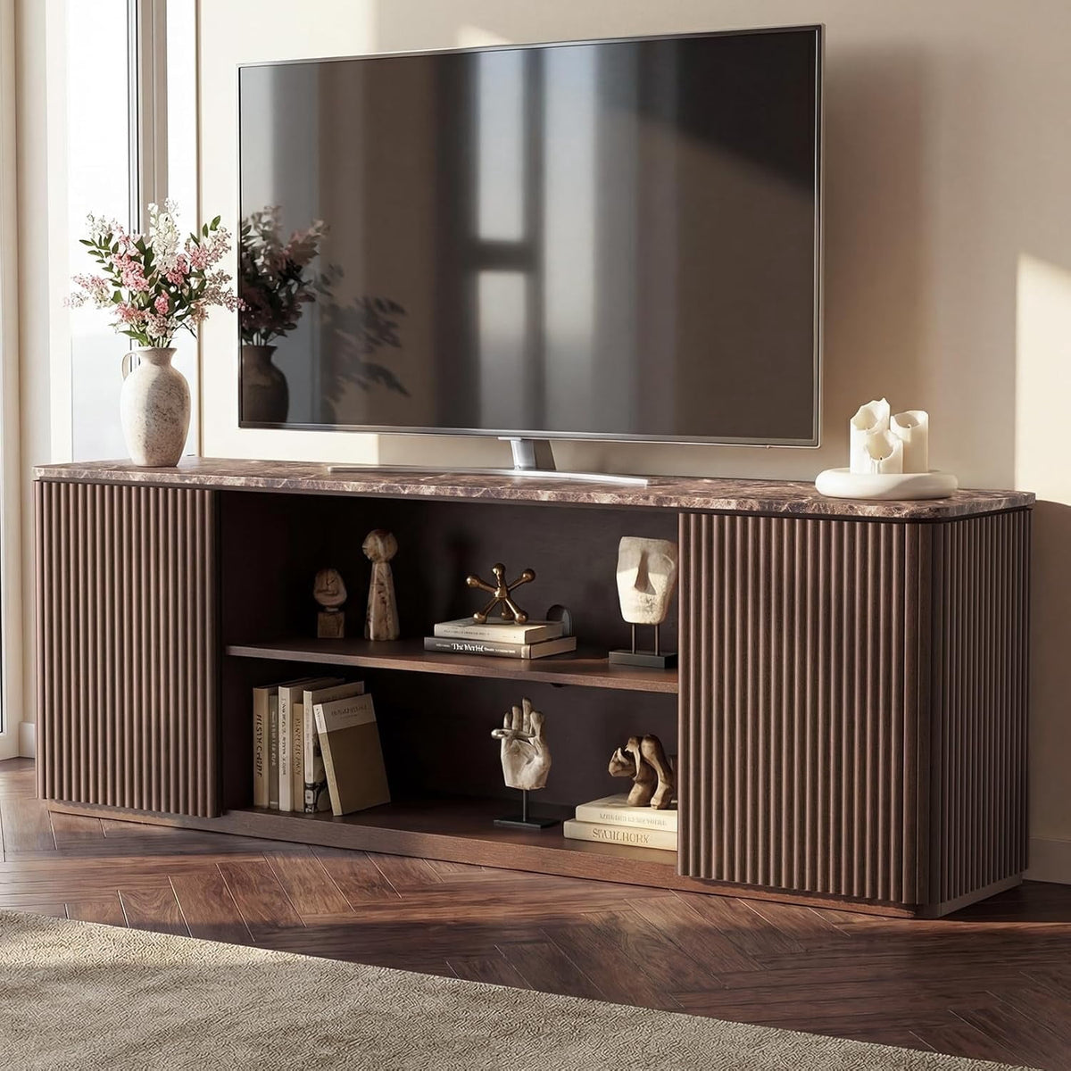 Hvoonc TV Stand for 70 inch TV, Entertainment Center with Storage, tv consoles for living room, Dark Oak