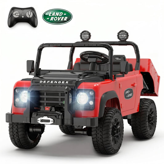 SaveJoy Licensed Land Rover Defender 24V 2-Seater Ride-On, 4WD 400W Electric Truck with Motorized Dump Bed & Remote, Red