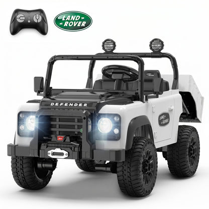 SaveJoy Licensed Land Rover Defender 24V 2-Seater Ride-On, 4WD 400W Electric Truck with Motorized Dump Bed & Remote,White