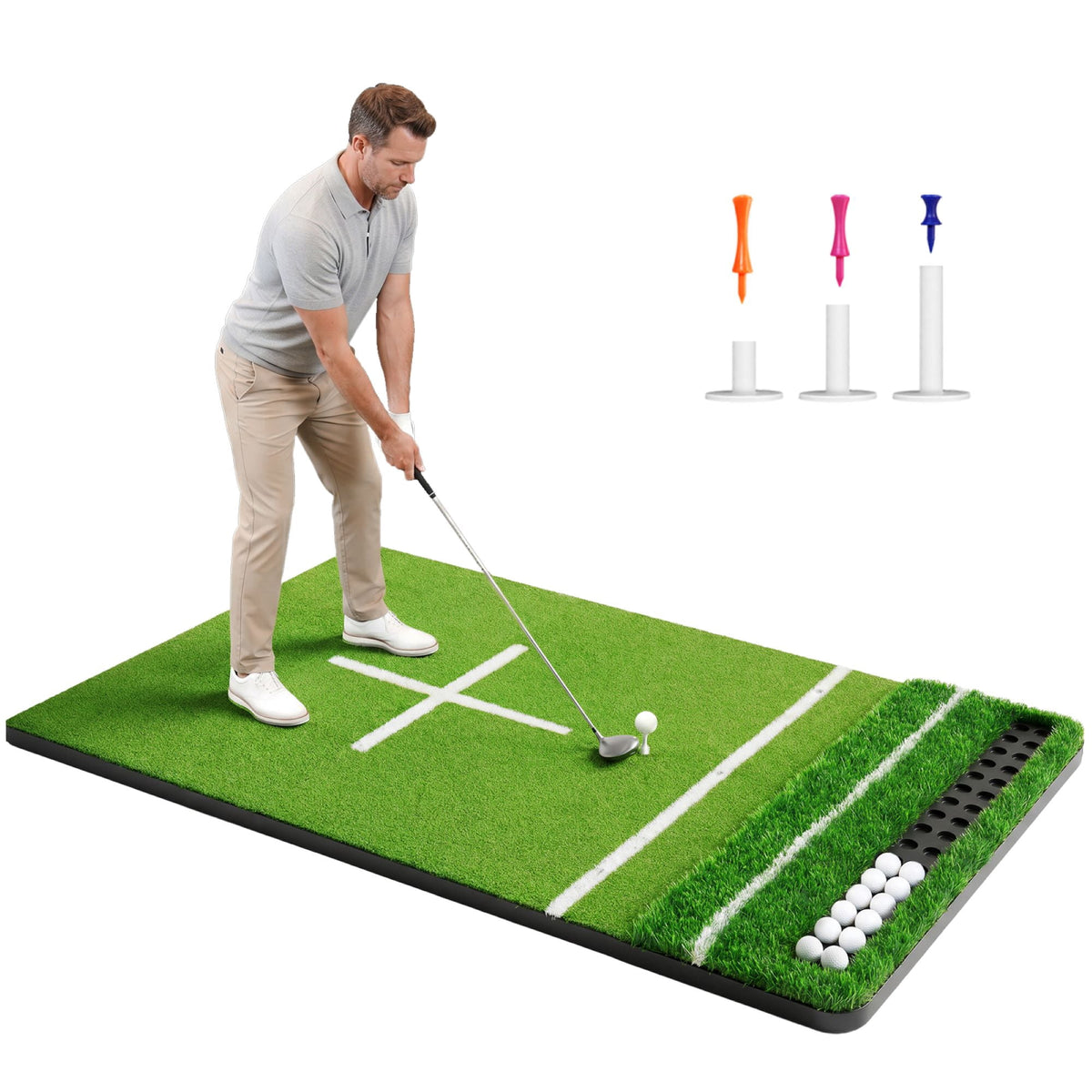 ORFELD 6 x 4 ft Dual-Turf Golf Hitting Mat with EVA Base & 10 Hitting Positions for Indoor & Outdoor Training