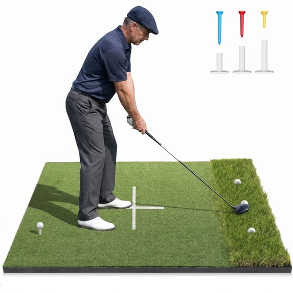 ORFELD Golf Hitting Mat, 5 x 4 ft Dual-Turf Golf Practice Mat with Thick EVA Foam Base, Indoor & Outdoor