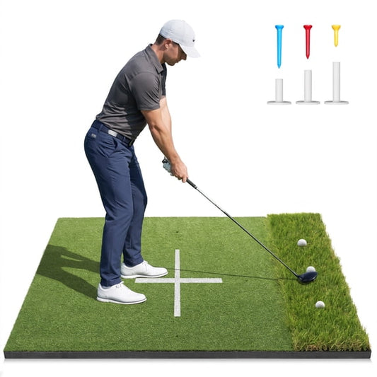 ORFELD Golf Hitting Mat, Dual-Turf Golf Practice Mat with Thick EVA Foam Base, Indoor & Outdoor